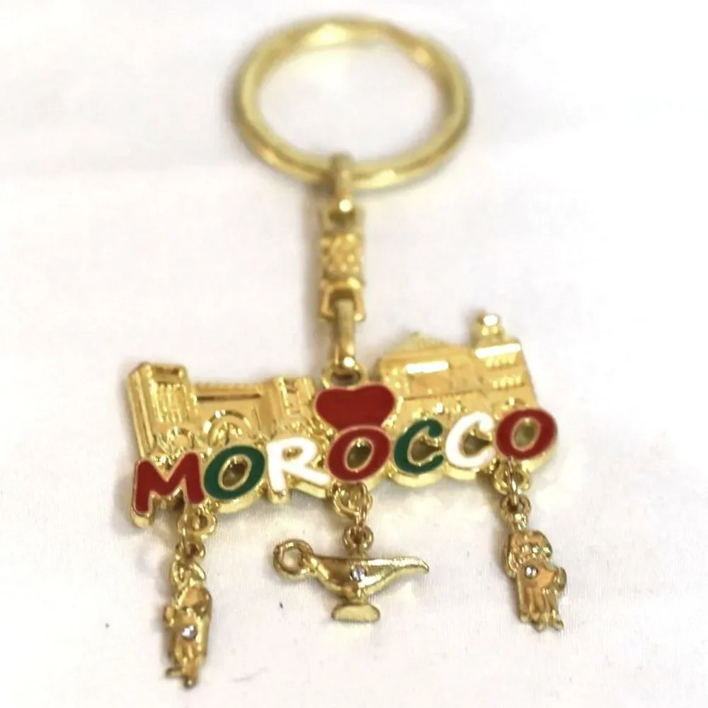 NWOT Vacation Fun Quirky Morocco Multi Charms Gold Tone Keychain